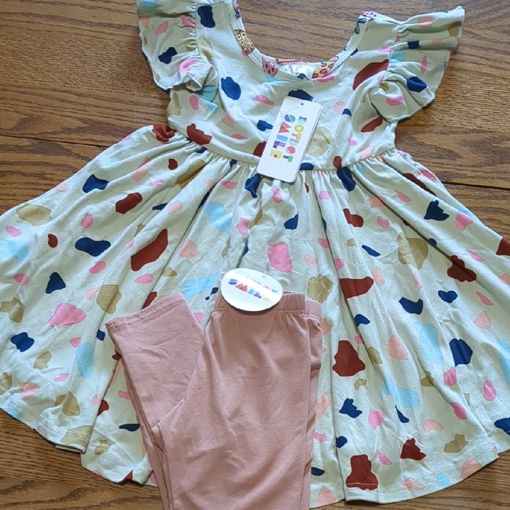 Dot Dot Smile Multicolor Kids Dress with Leggings